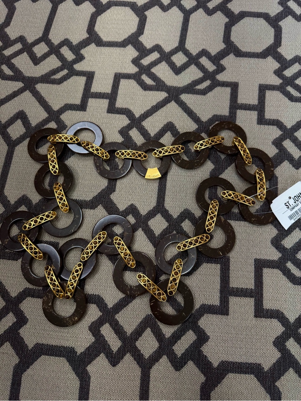 NWT St John Tiger Eye Gold Link Brown Statement Belt Necklace - Picture 4 of 15